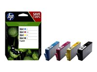 HP 364 - Pack de 4 - noir, jaune, cyan, magenta - original - cartouche d'encre - pour Deskjet 35XX; Photosmart 55XX, 55XX B111, 65XX, 7510 C311, 7520, Wireless B110 N9J73AE